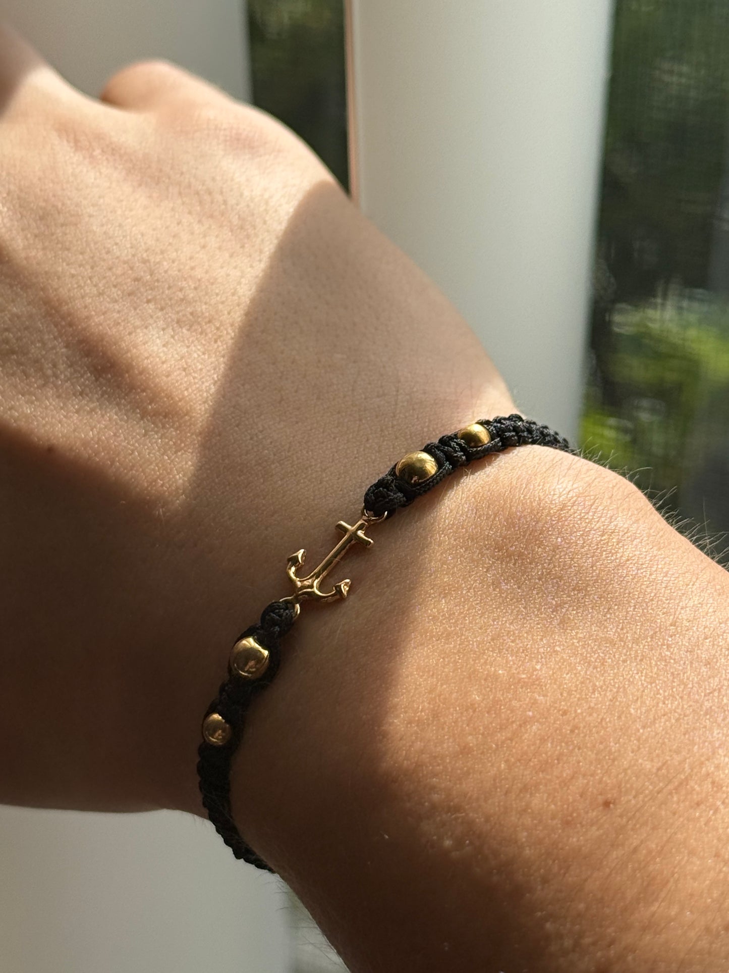 18K Italian Gold Anchor Macramé Bracelet