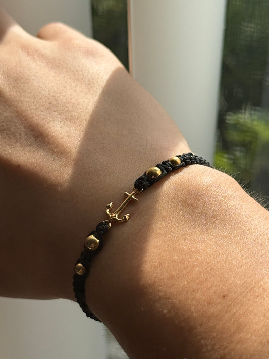 18K Italian Gold Anchor Macramé Bracelet