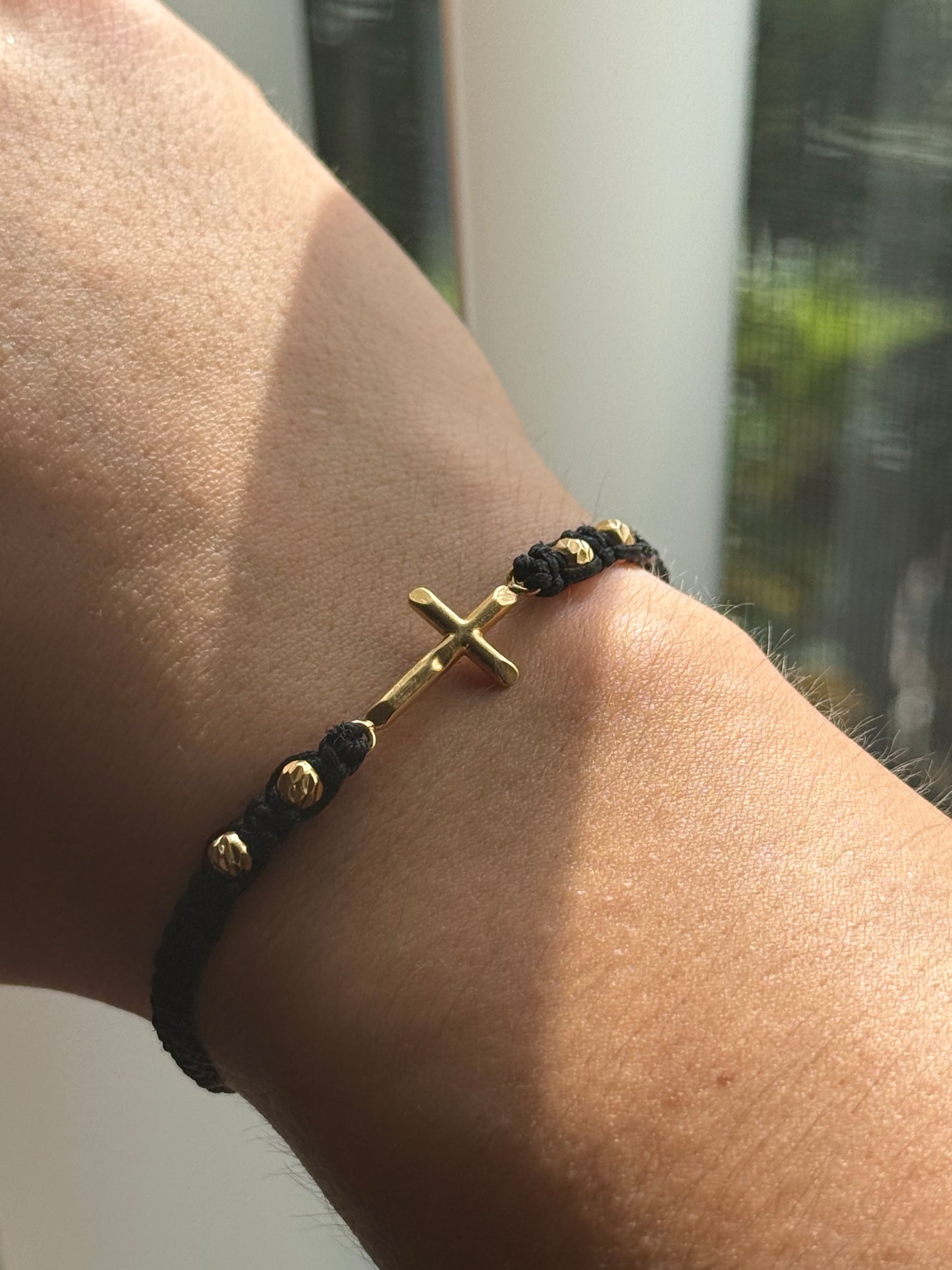 18K Italian Gold Cross Macrame Bracelet